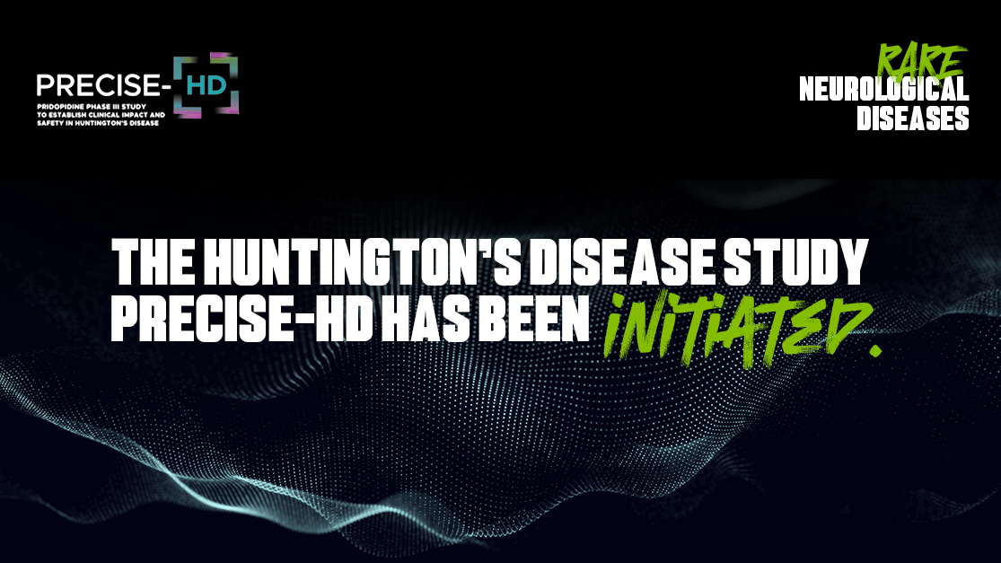 Banner sobre fons digital fosc anunciant l'inici de l'estudi PRECISE-HD sobre la malaltia de Huntington.