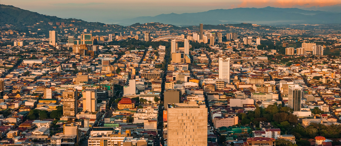 Urban panorama of San José, Costa Rica, headquarters for the Central American and Caribbean (CAC) region of the pharmaceutical company Ferrer.
